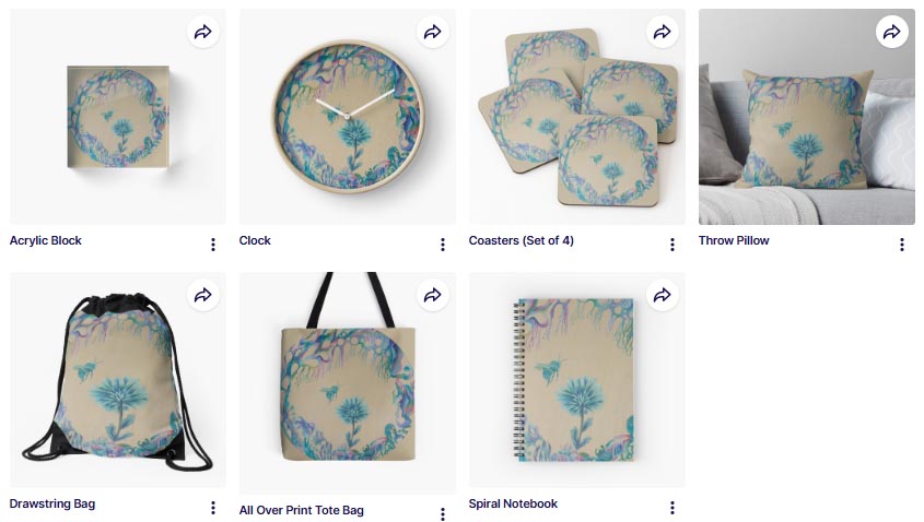 Tree design on clock, bags, notebooks